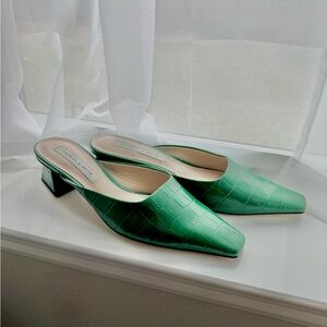 Charles & Keith Emerald Croc-Embossed Mule Heels